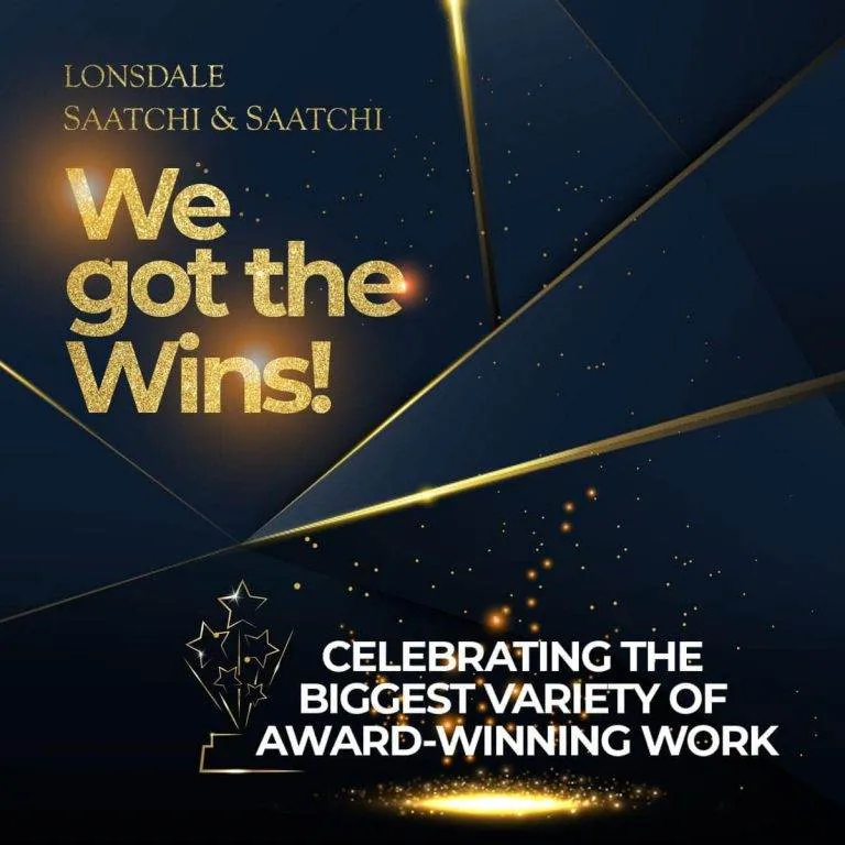 A dark geometric background with gold text: 